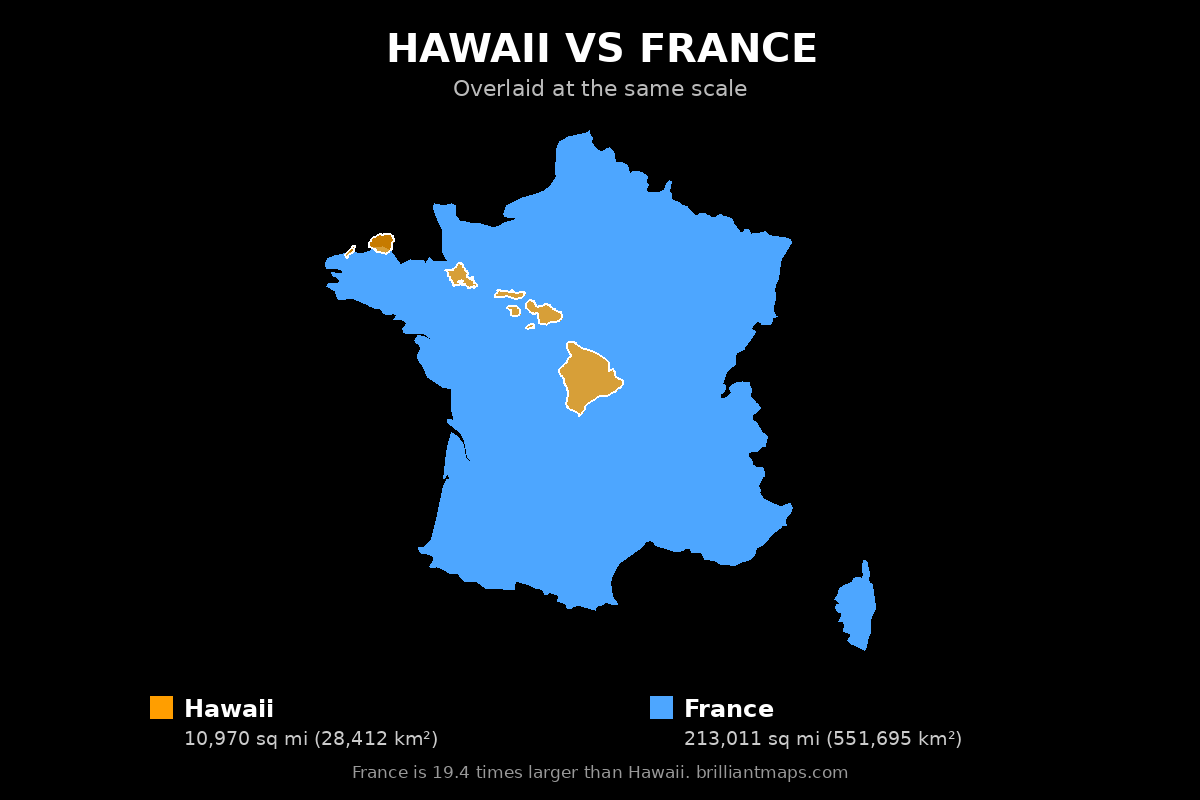 Hawaii vs France Size Comparison Map