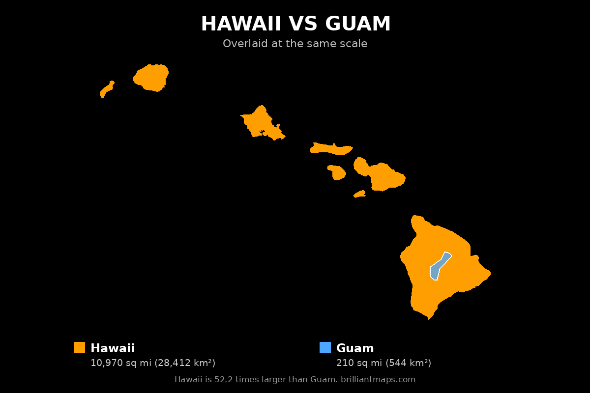 Hawaii vs Guam Size Comparison Map