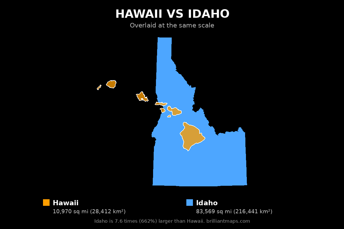 Hawaii vs Idaho Size Comparison Map