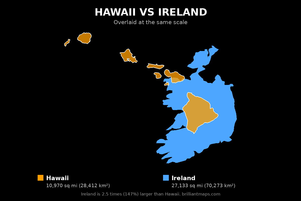 Hawaii vs Ireland Size Comparison Map