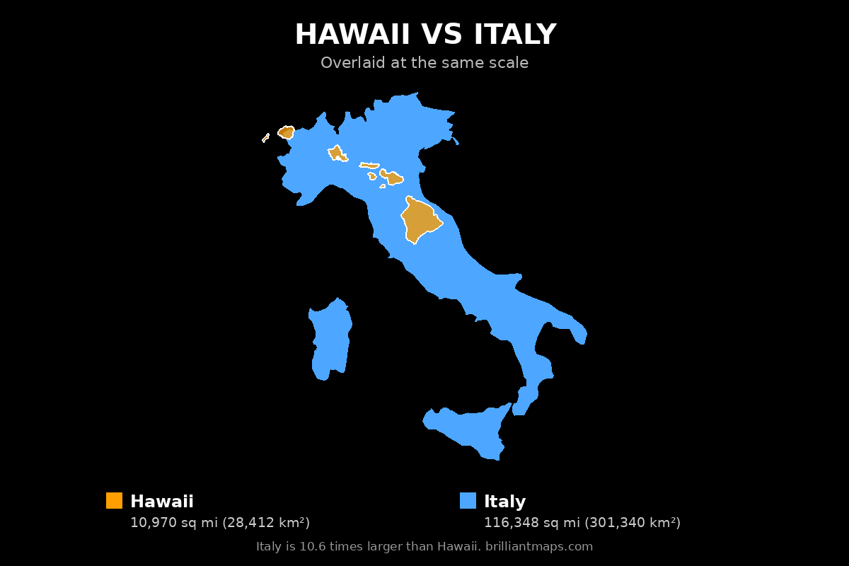 Hawaii vs Italy Size Comparison Map
