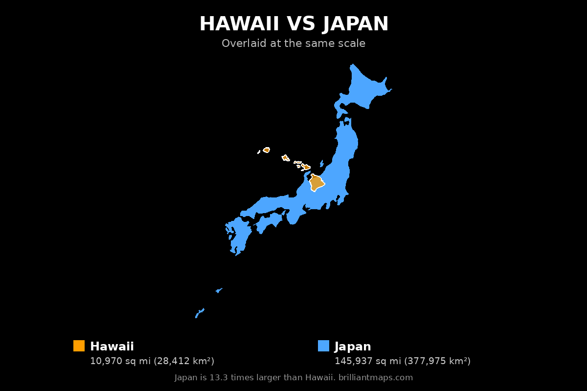 Hawaii vs Japan Size Comparison Map