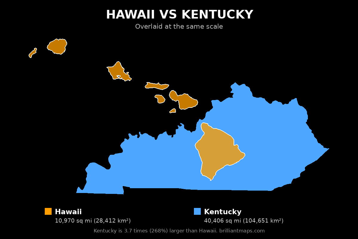 Hawaii vs Kentucky Size Comparison Map