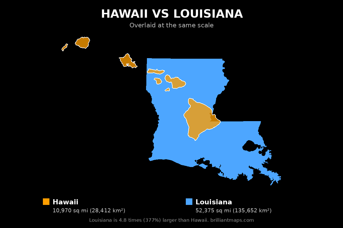 Hawaii vs Louisiana Size Comparison Map