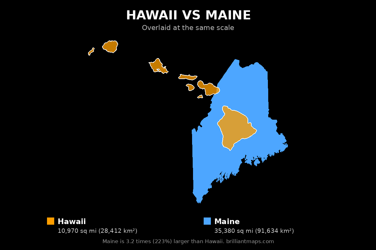 Hawaii vs Maine Size Comparison Map