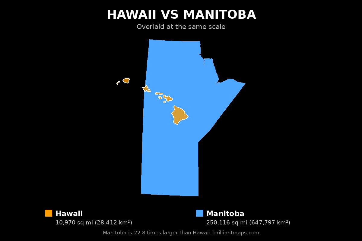 Hawaii vs Manitoba Size Comparison Map