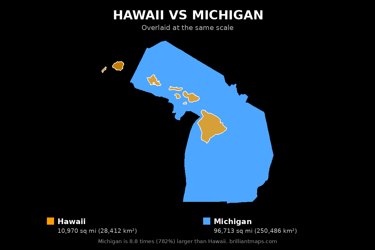 Hawaii vs Michigan Size Comparison Map