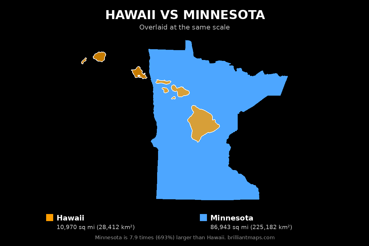 Hawaii vs Minnesota Size Comparison Map