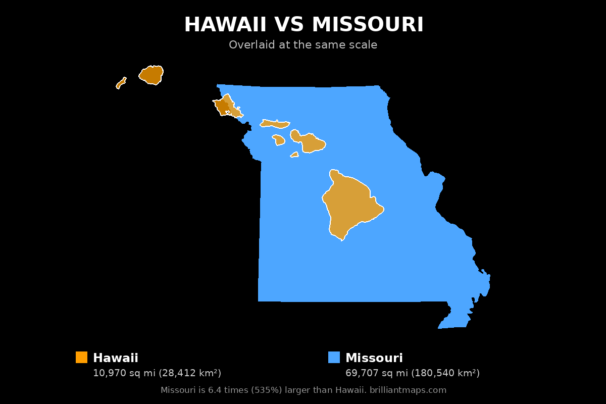 Hawaii vs Missouri Size Comparison Map
