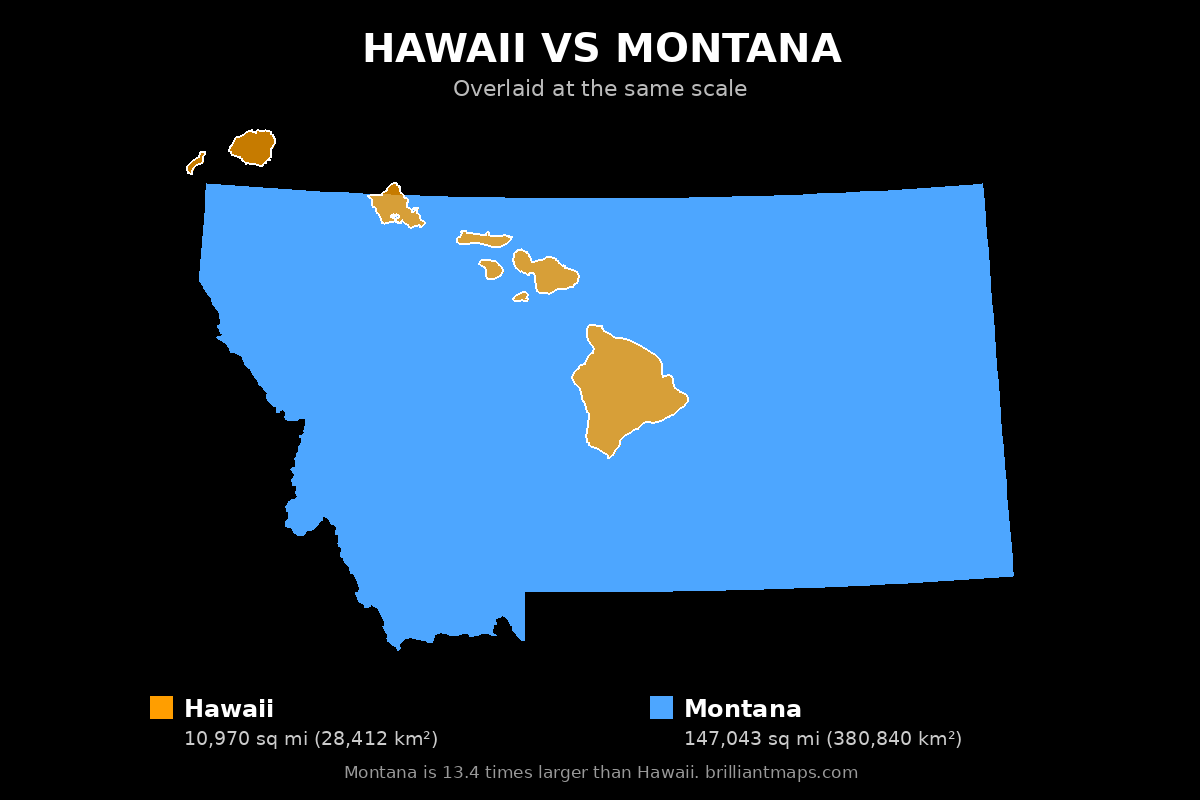 Hawaii vs Montana Size Comparison Map