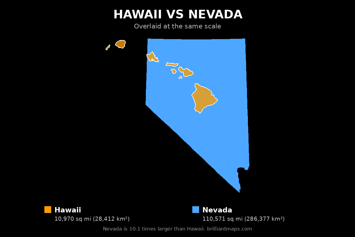 Hawaii vs Nevada Size Comparison Map