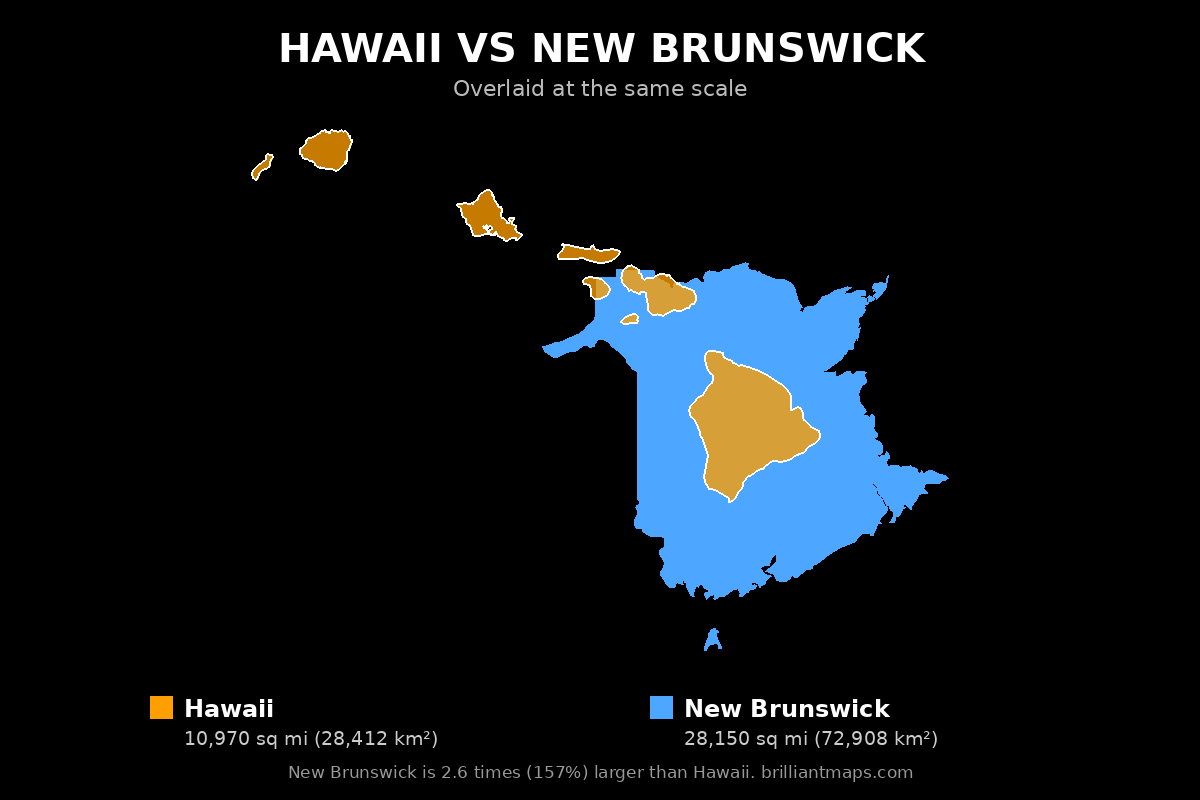 Hawaii vs New Brunswick Size Comparison Map