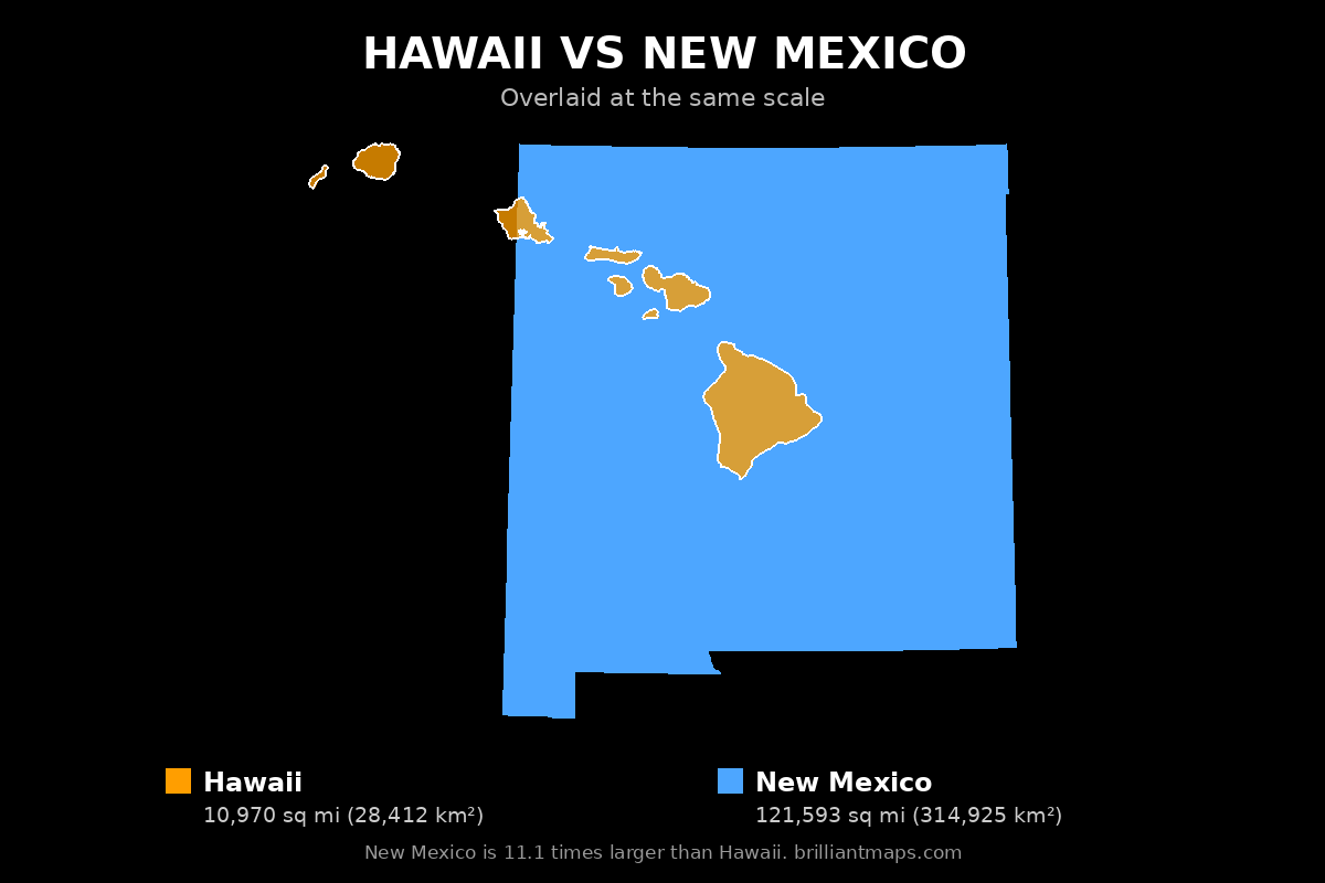 Hawaii vs New Mexico Size Comparison Map