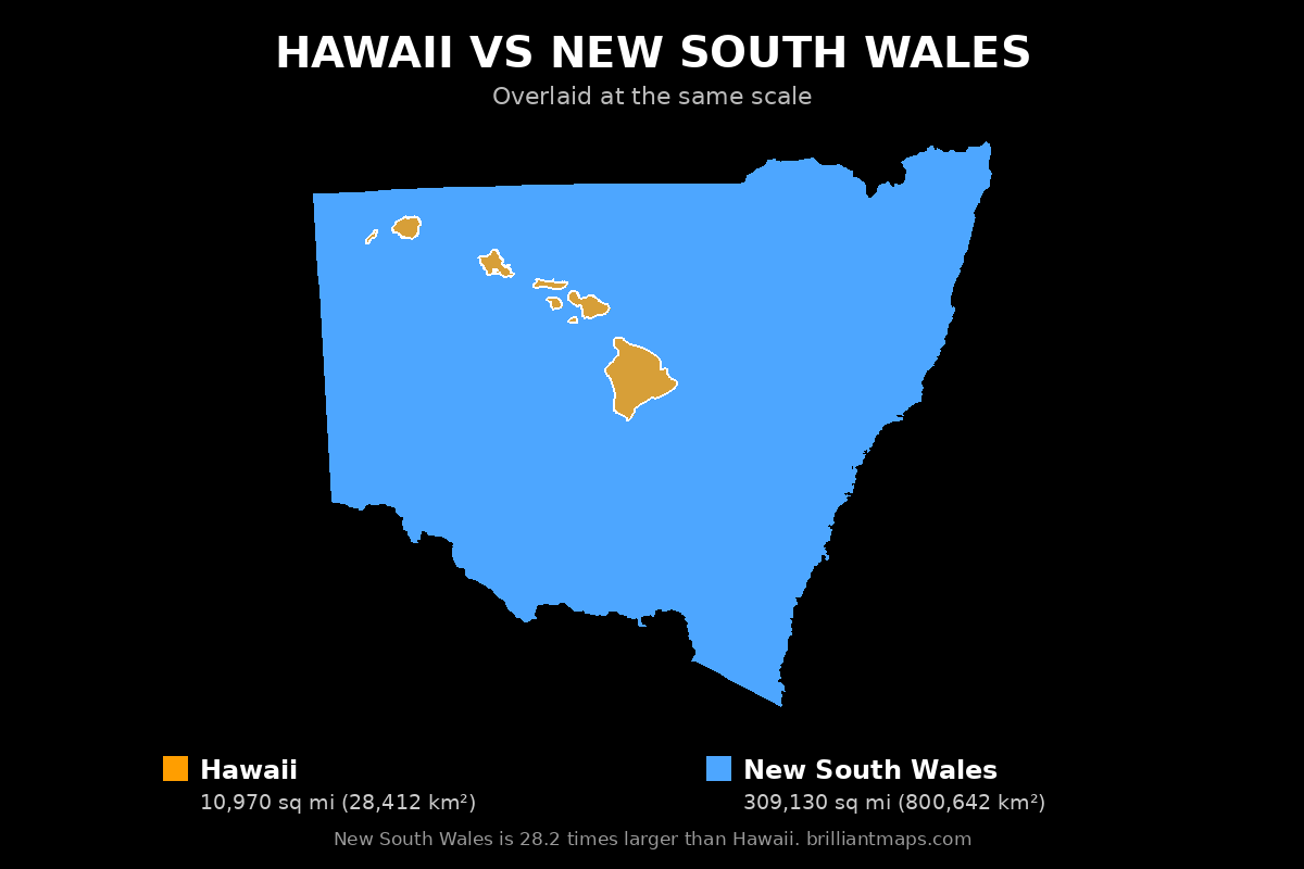 Hawaii vs New South Wales Size Comparison Map