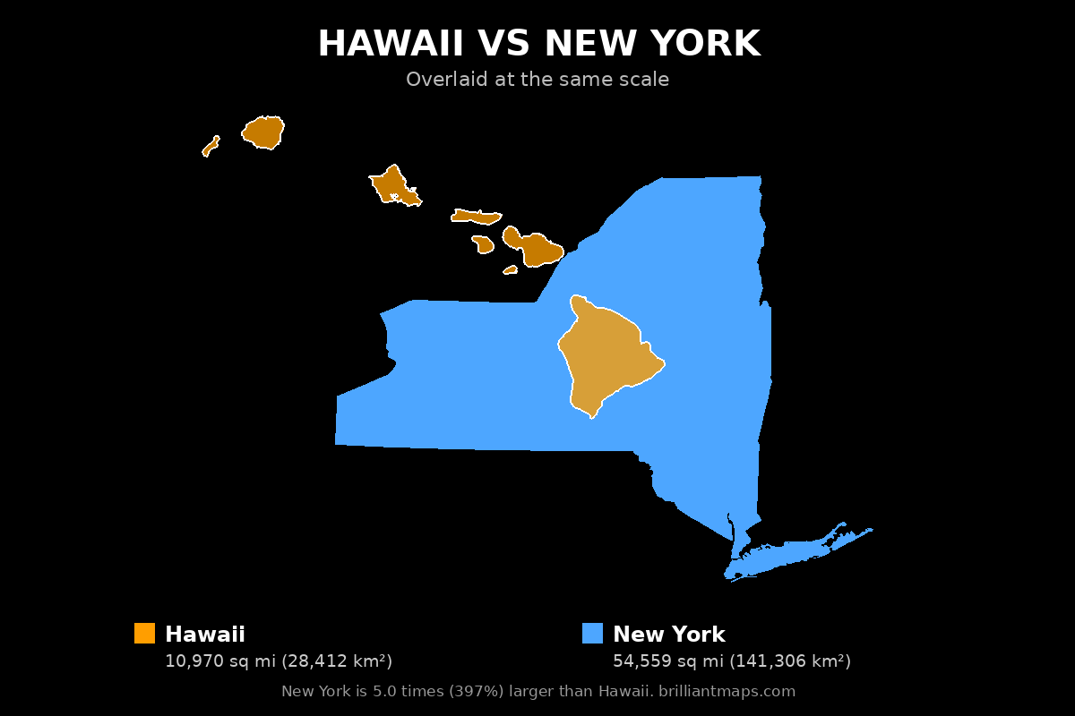 Hawaii vs New York Size Comparison Map