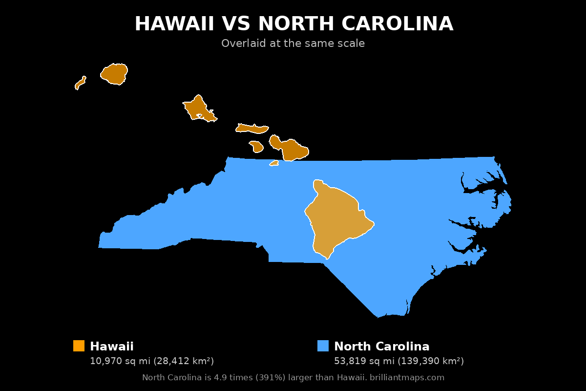 Hawaii vs North Carolina Size Comparison Map