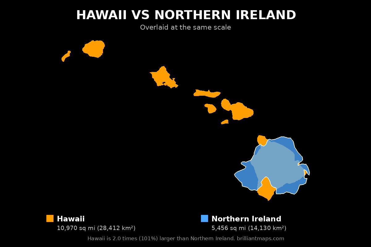 Hawaii vs Northern Ireland Size Comparison Map