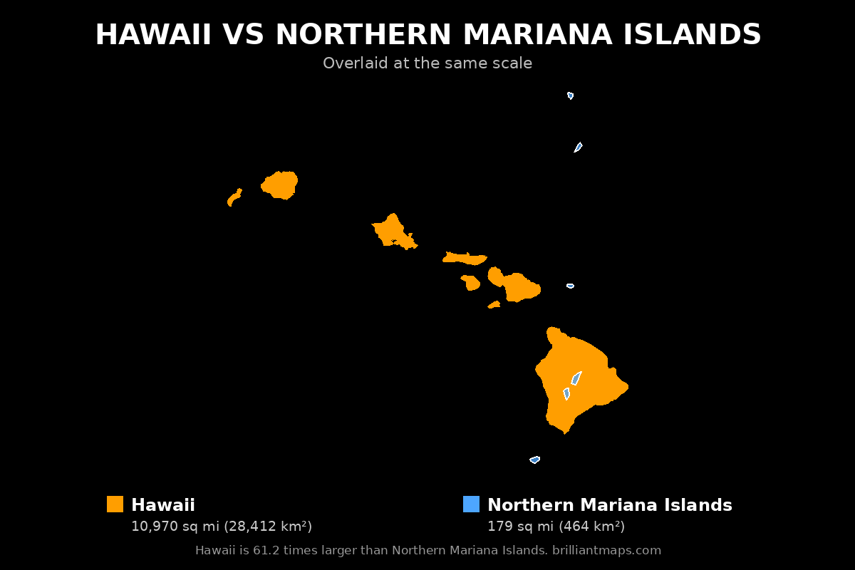 Hawaii vs Northern Mariana Islands Size Comparison Map