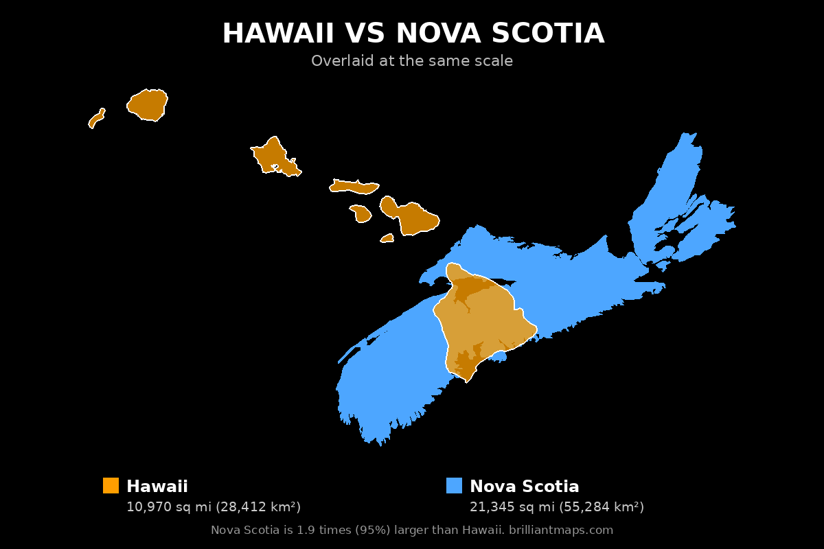 Hawaii vs Nova Scotia Size Comparison Map