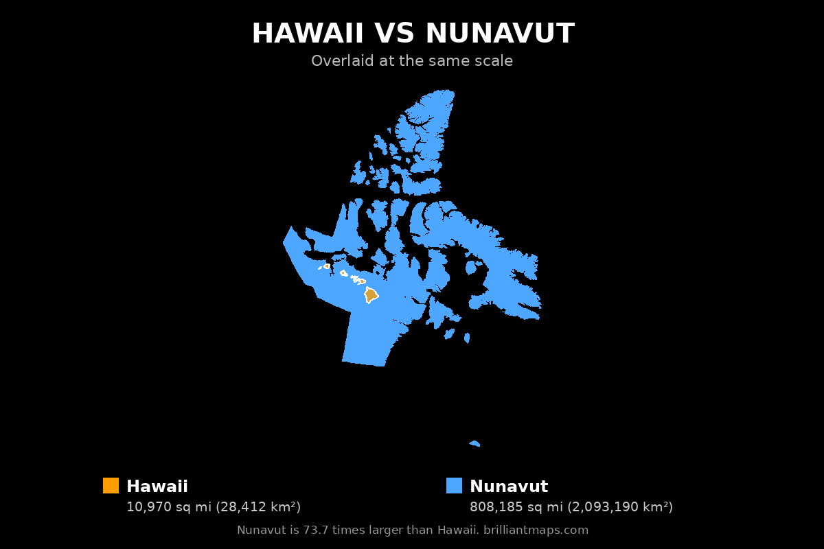 Hawaii vs Nunavut Size Comparison Map