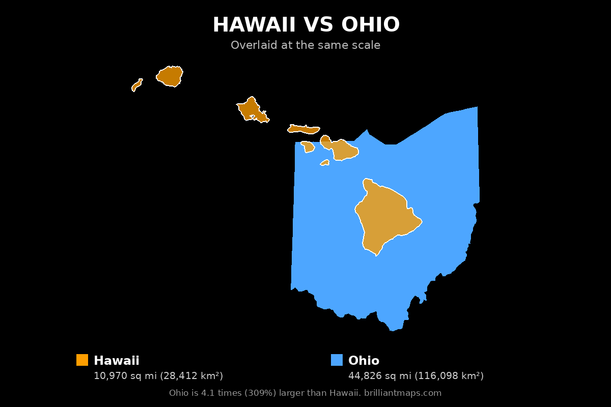 Hawaii vs Ohio Size Comparison Map