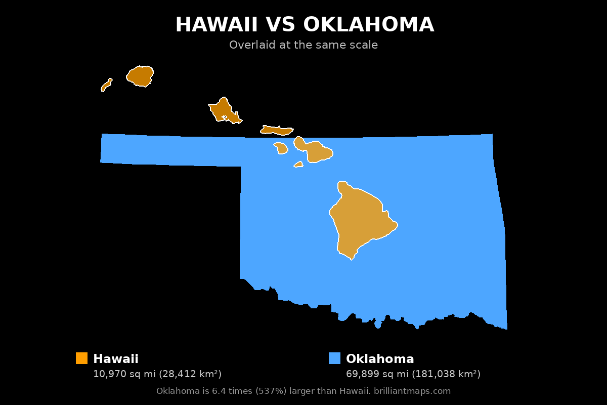 Hawaii vs Oklahoma Size Comparison Map