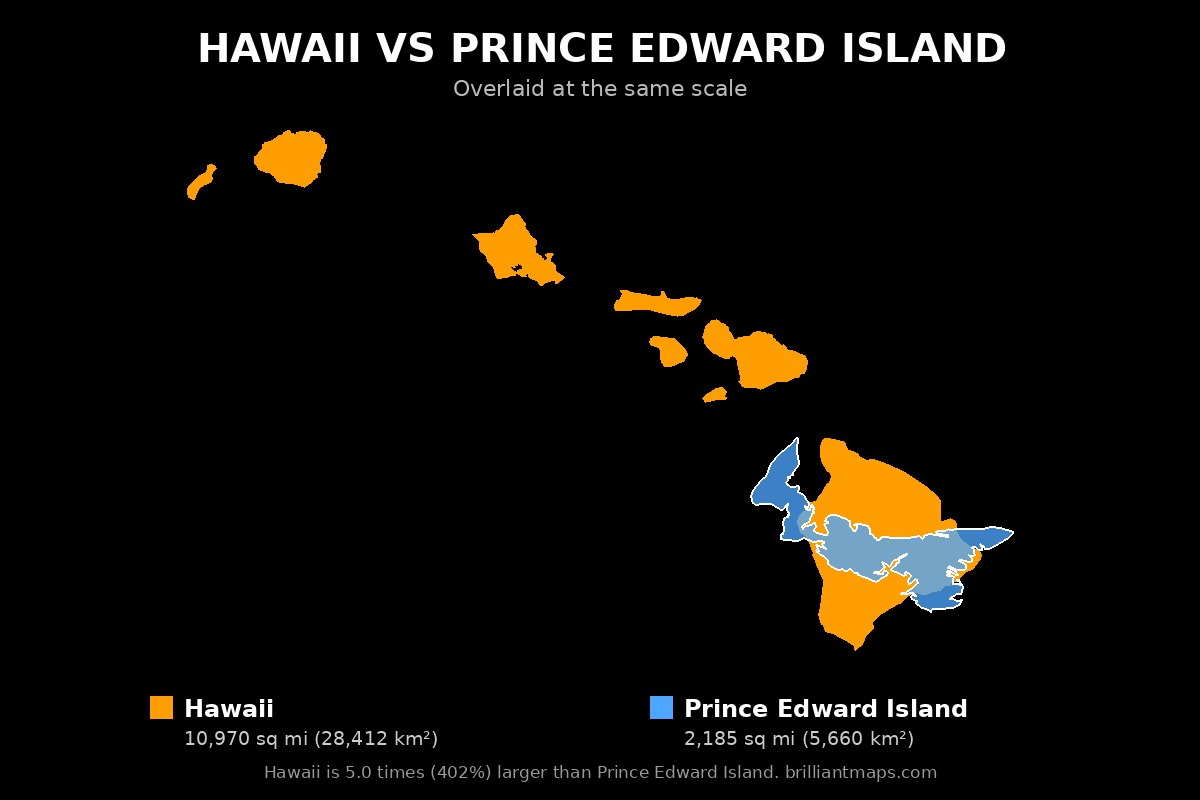Hawaii vs Prince Edward Island Size Comparison Map