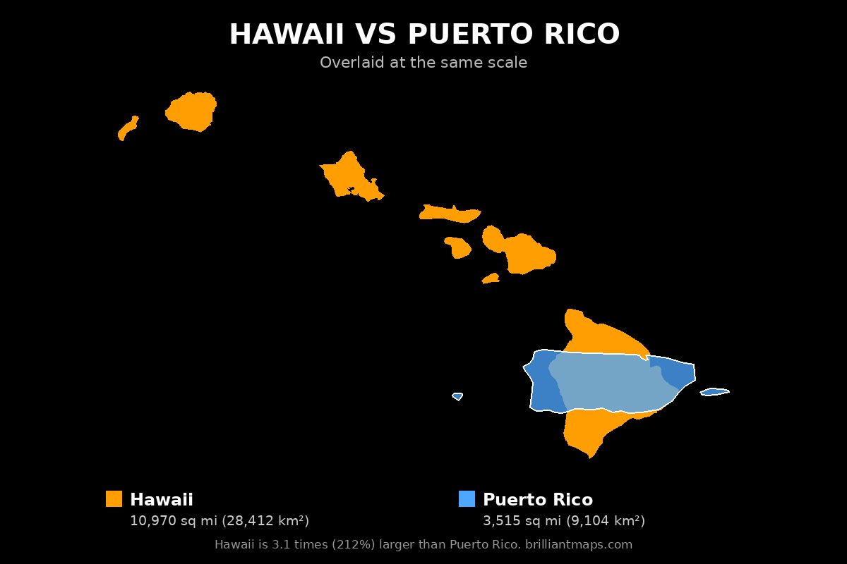Hawaii vs Puerto Rico Size Comparison Map