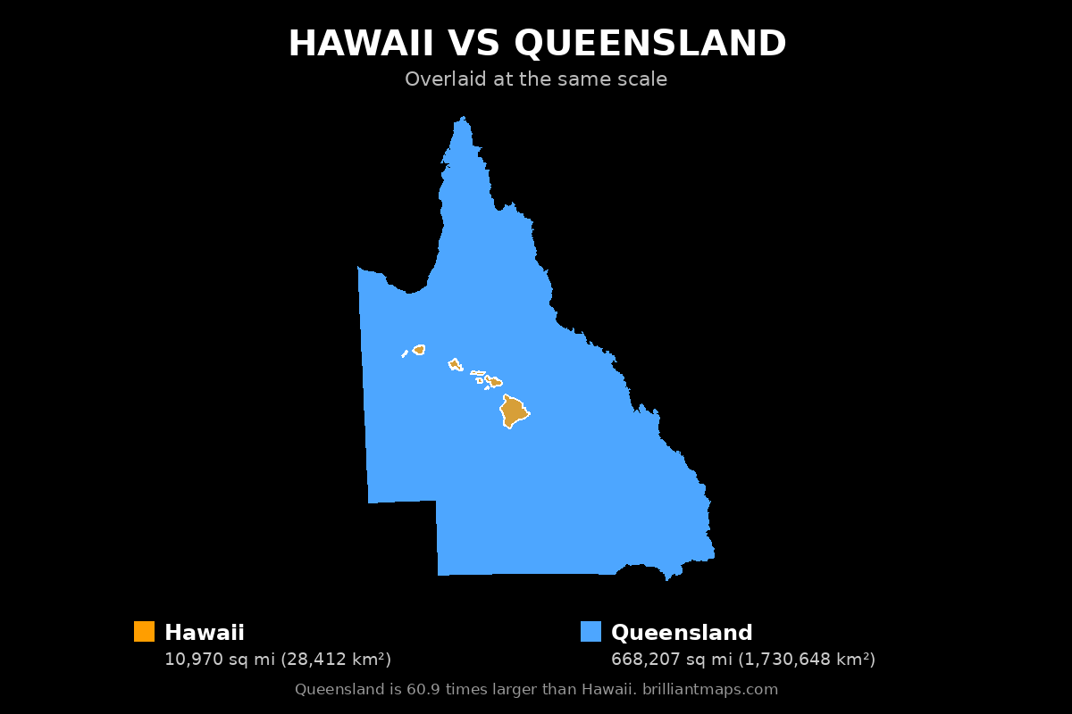 Hawaii vs Queensland Size Comparison Map