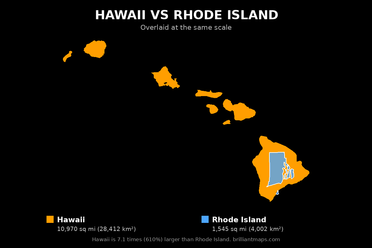 Hawaii vs Rhode Island Size Comparison Map