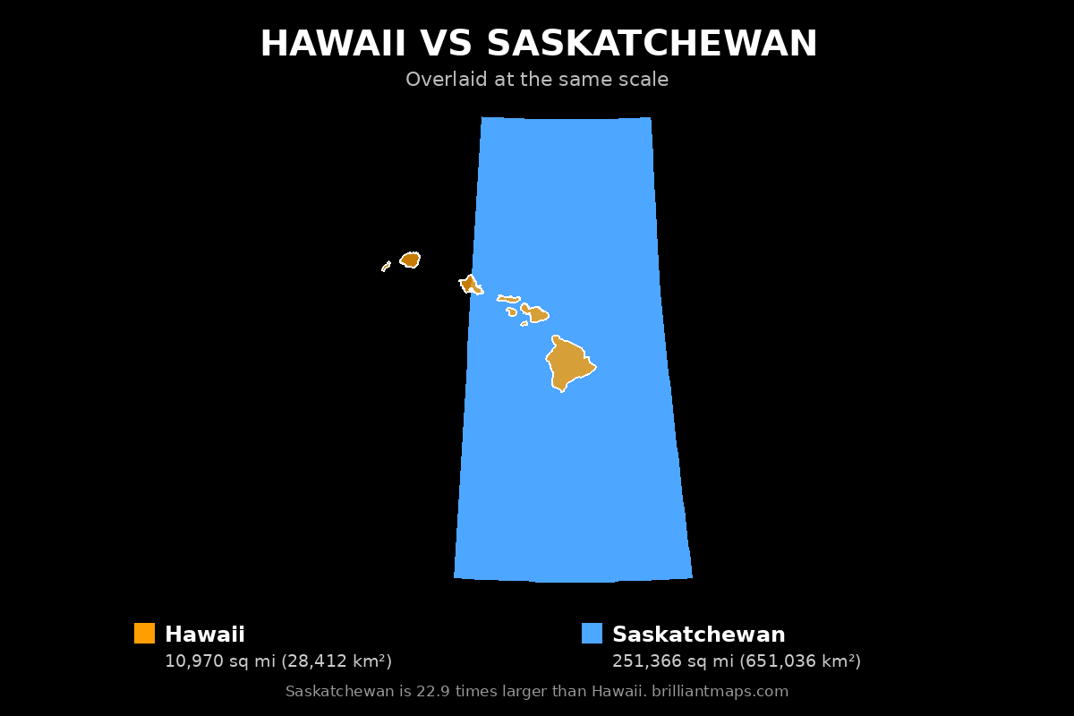 Hawaii vs Saskatchewan Size Comparison Map