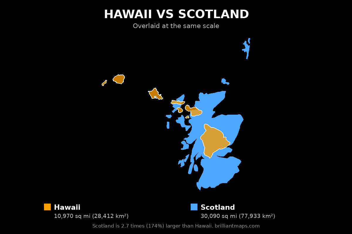Hawaii vs Scotland Size Comparison Map
