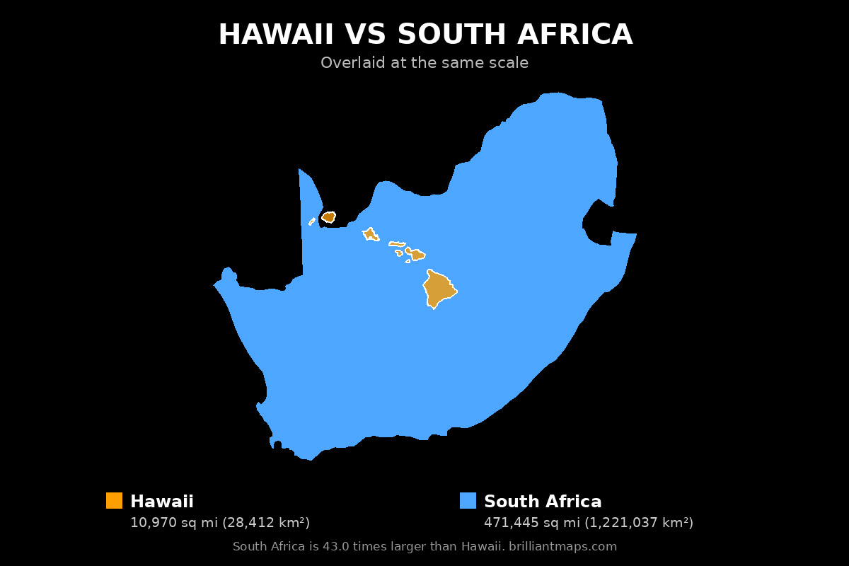 Hawaii vs South Africa Size Comparison Map
