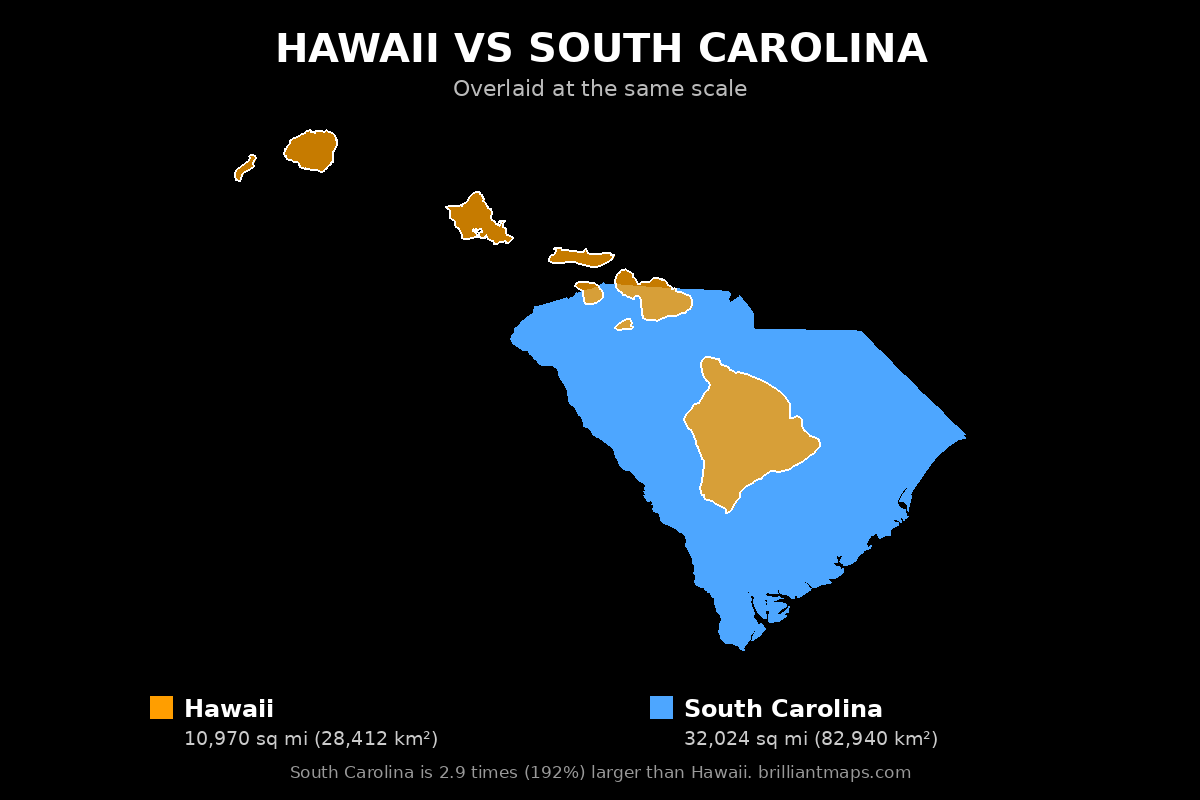 Hawaii vs South Carolina Size Comparison Map