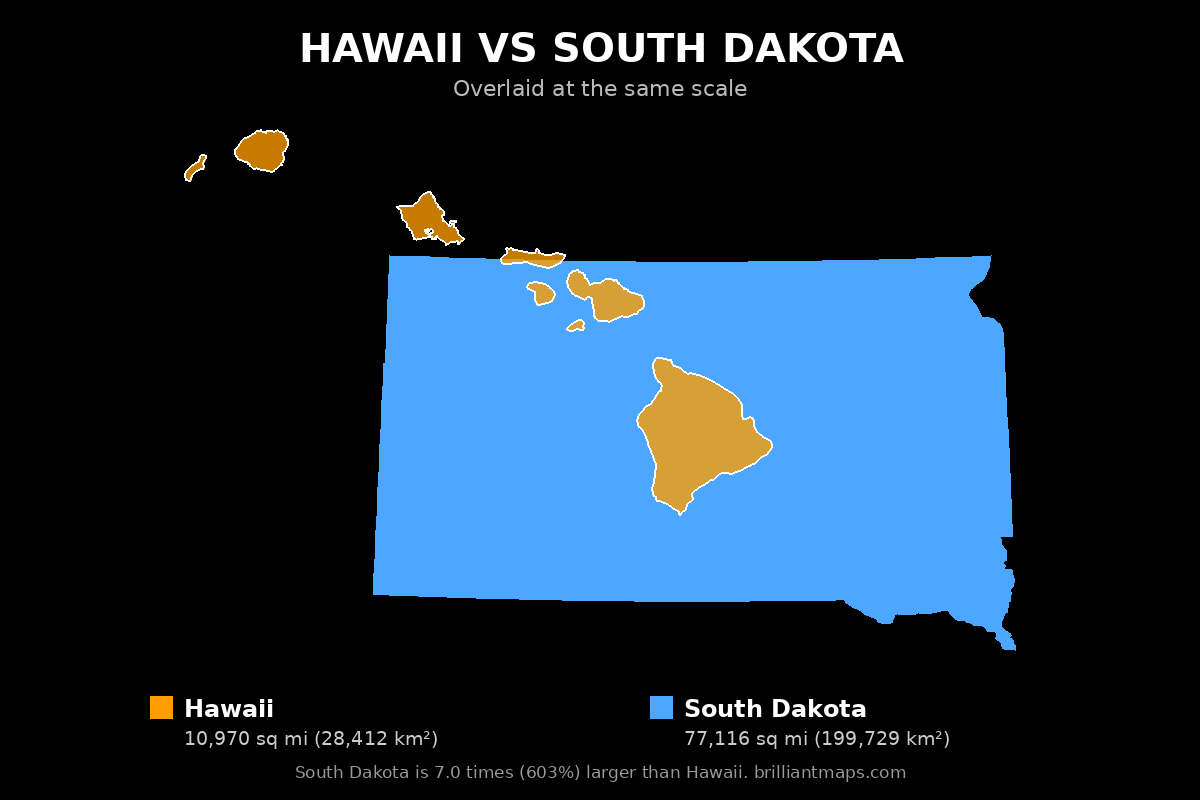 Hawaii vs South Dakota Size Comparison Map
