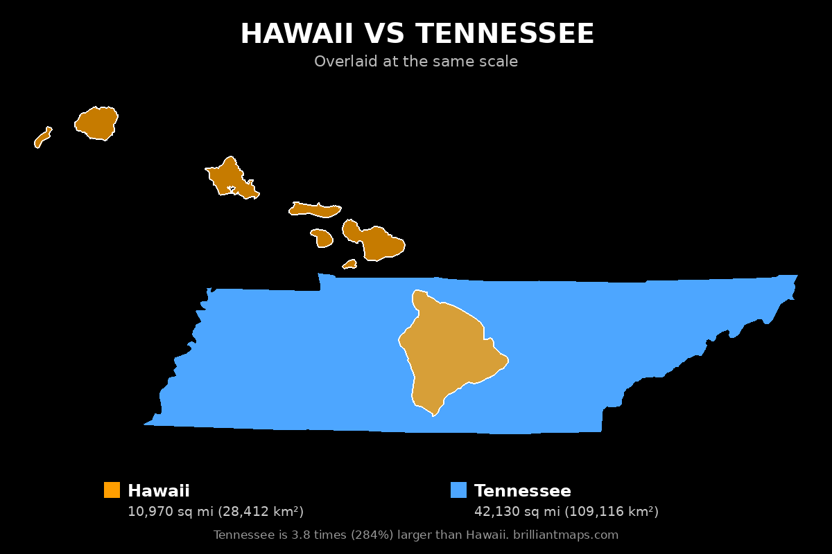 Hawaii vs Tennessee Size Comparison Map