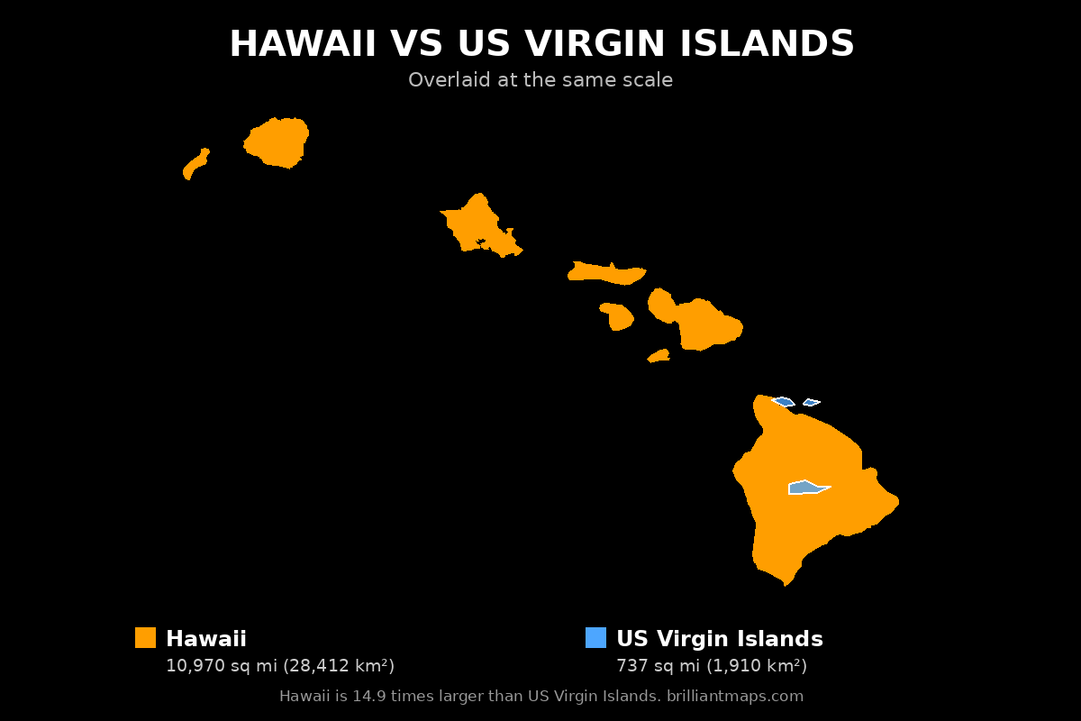 Hawaii vs US Virgin Islands Size Comparison Map
