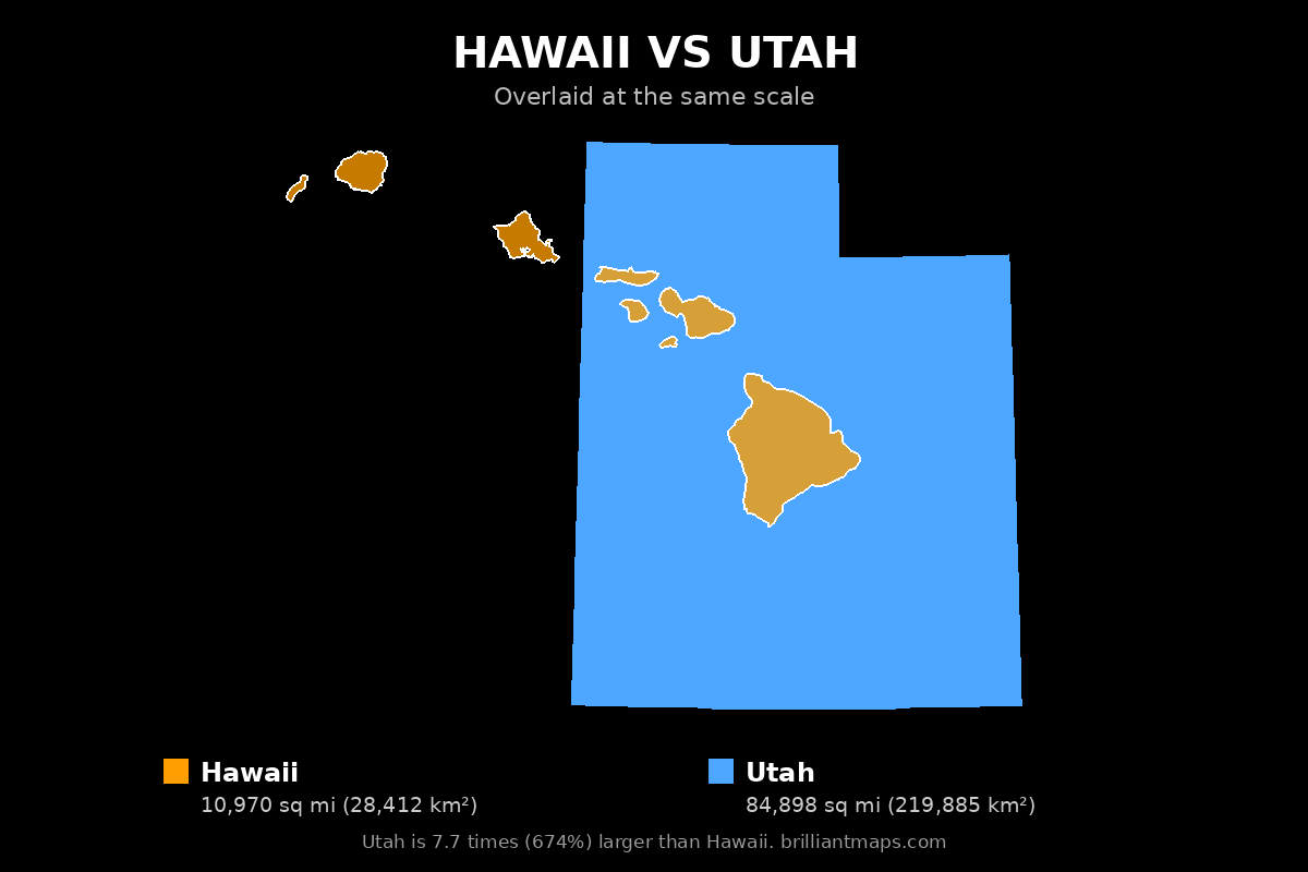 Hawaii vs Utah Size Comparison Map