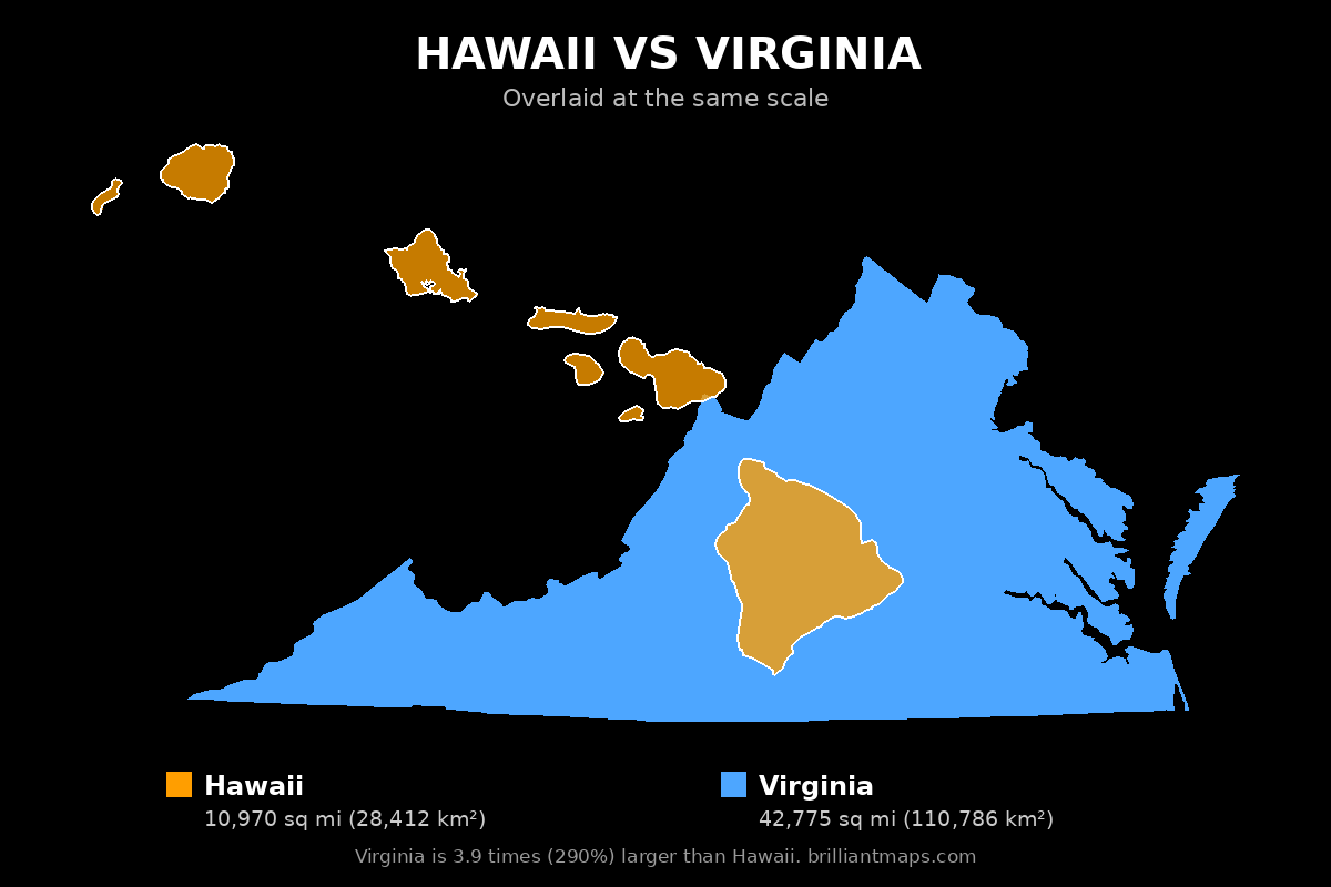 Hawaii vs Virginia Size Comparison Map