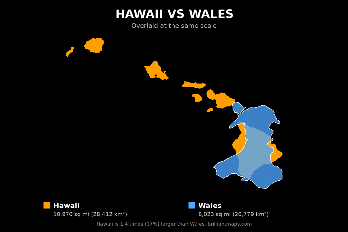 Hawaii vs Wales Size Comparison Map