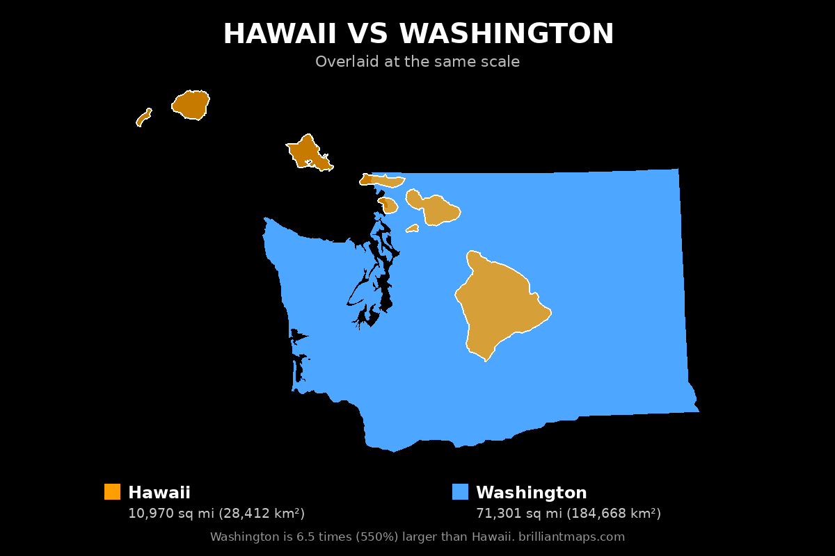 Hawaii vs Washington Size Comparison Map