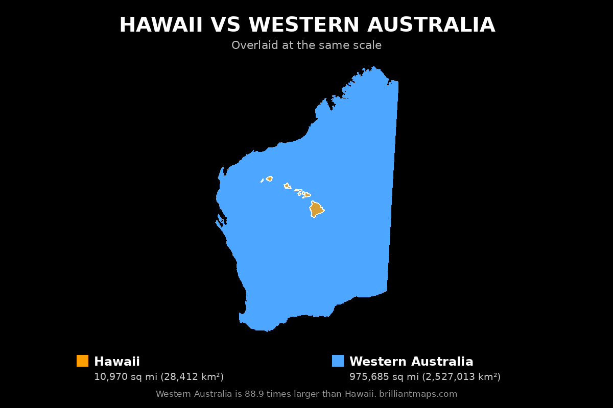 Hawaii vs Western Australia Size Comparison Map