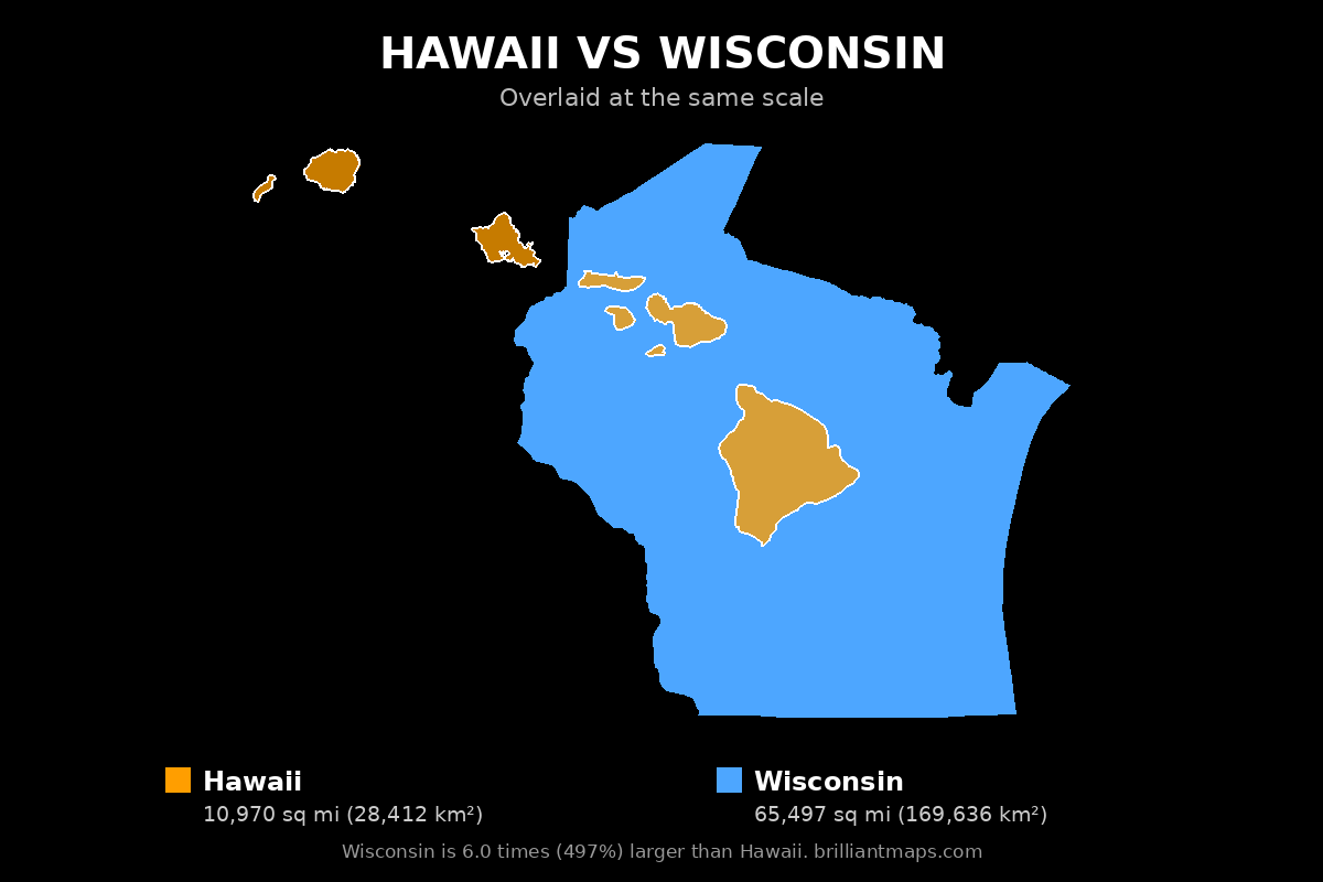 Hawaii vs Wisconsin Size Comparison Map