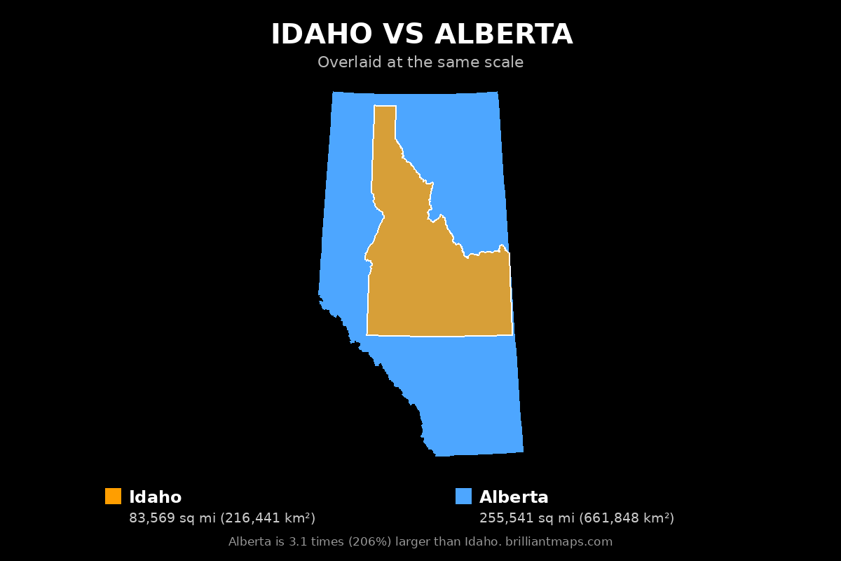 Idaho vs Alberta Size Comparison Map