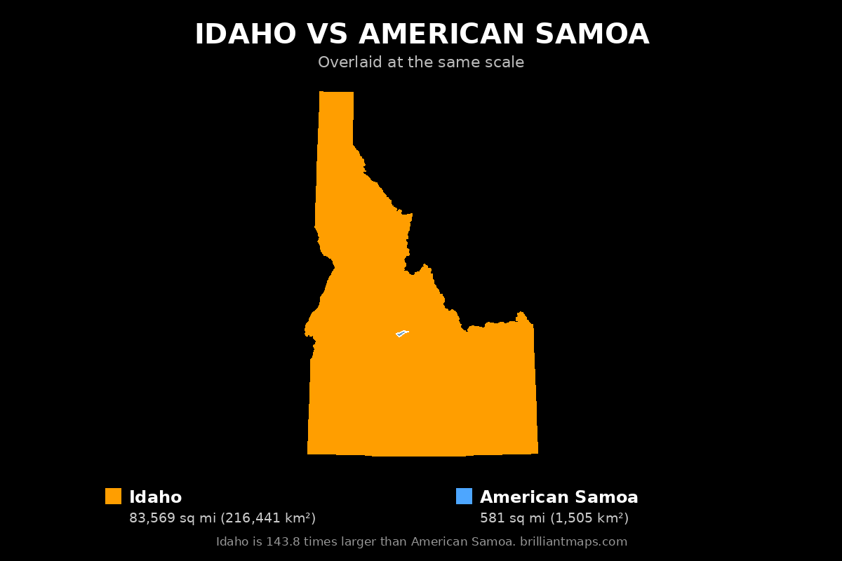 Idaho vs American Samoa Size Comparison Map