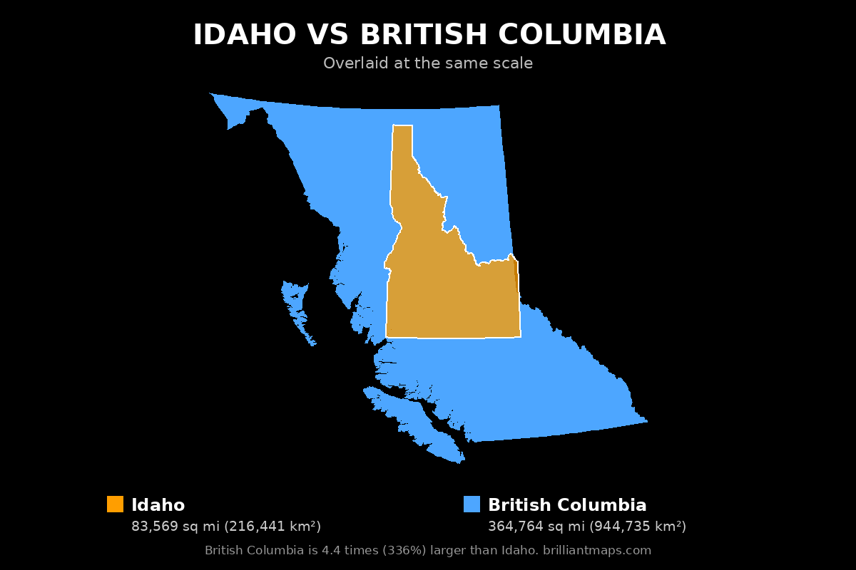 Idaho vs British Columbia Size Comparison Map