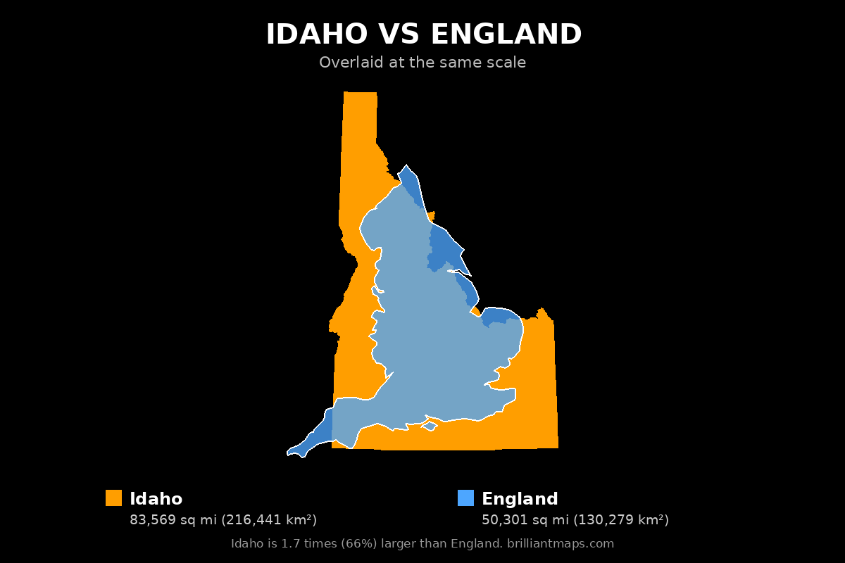 Idaho vs England Size Comparison Map