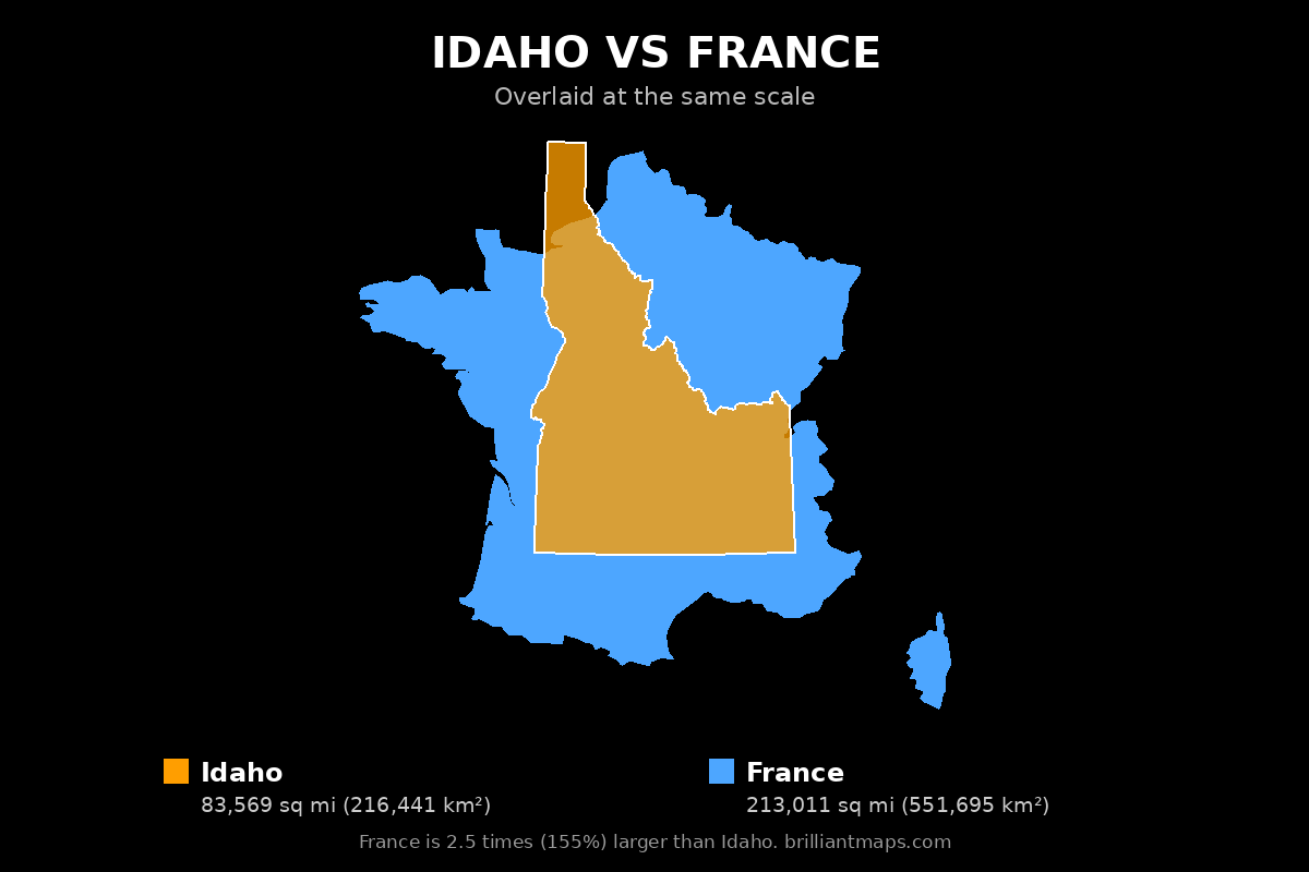 Idaho vs France Size Comparison Map