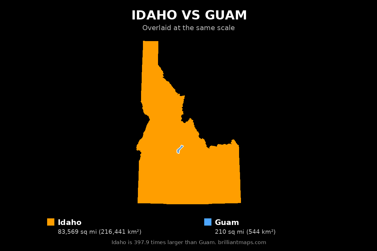 Idaho vs Guam Size Comparison Map
