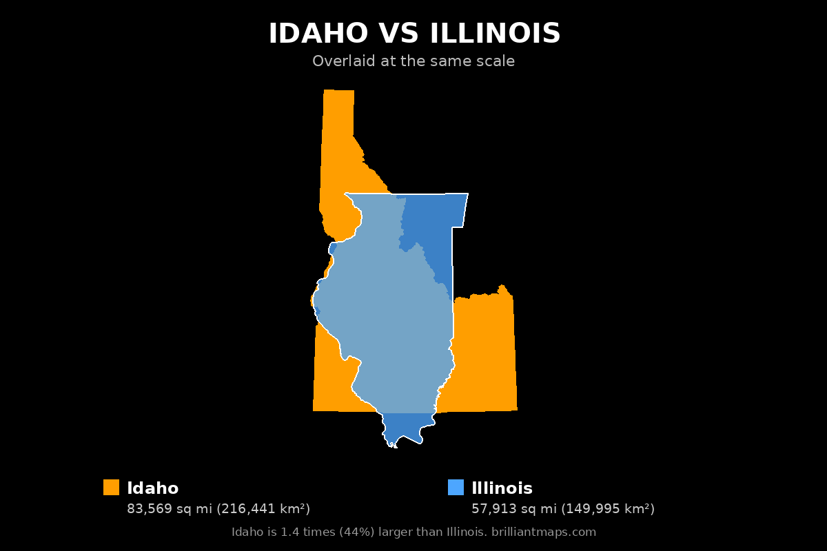 Idaho vs Illinois Size Comparison Map